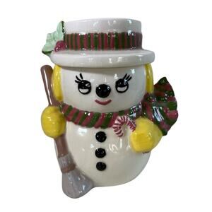 Houston Harvest Snowman Cookie Jar Christmas Ceramic Canister Vintage Holiday 7”